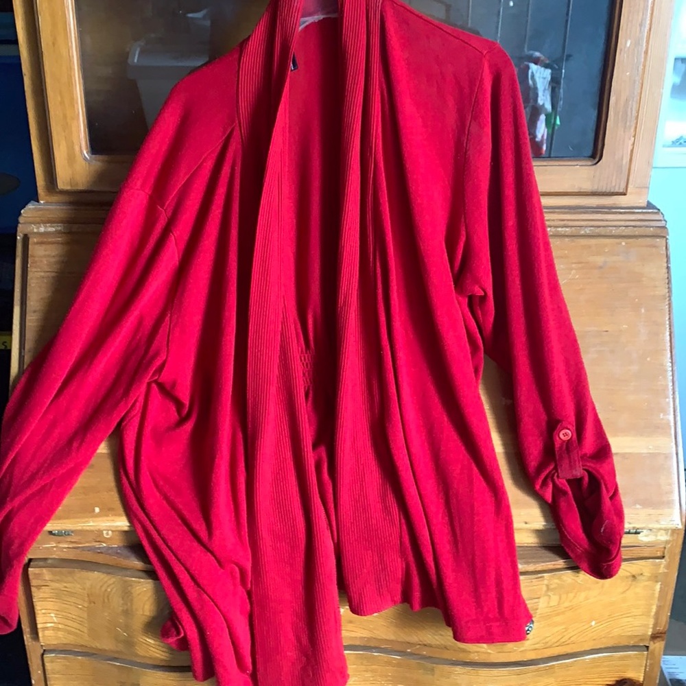 Red cardigan